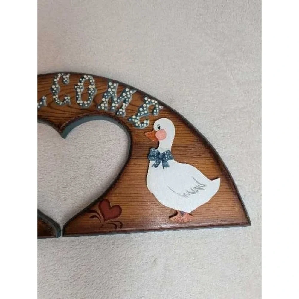 Vintage Country Welcome Sign Ducks Heart Arch Wall Hanging Rustic Decor